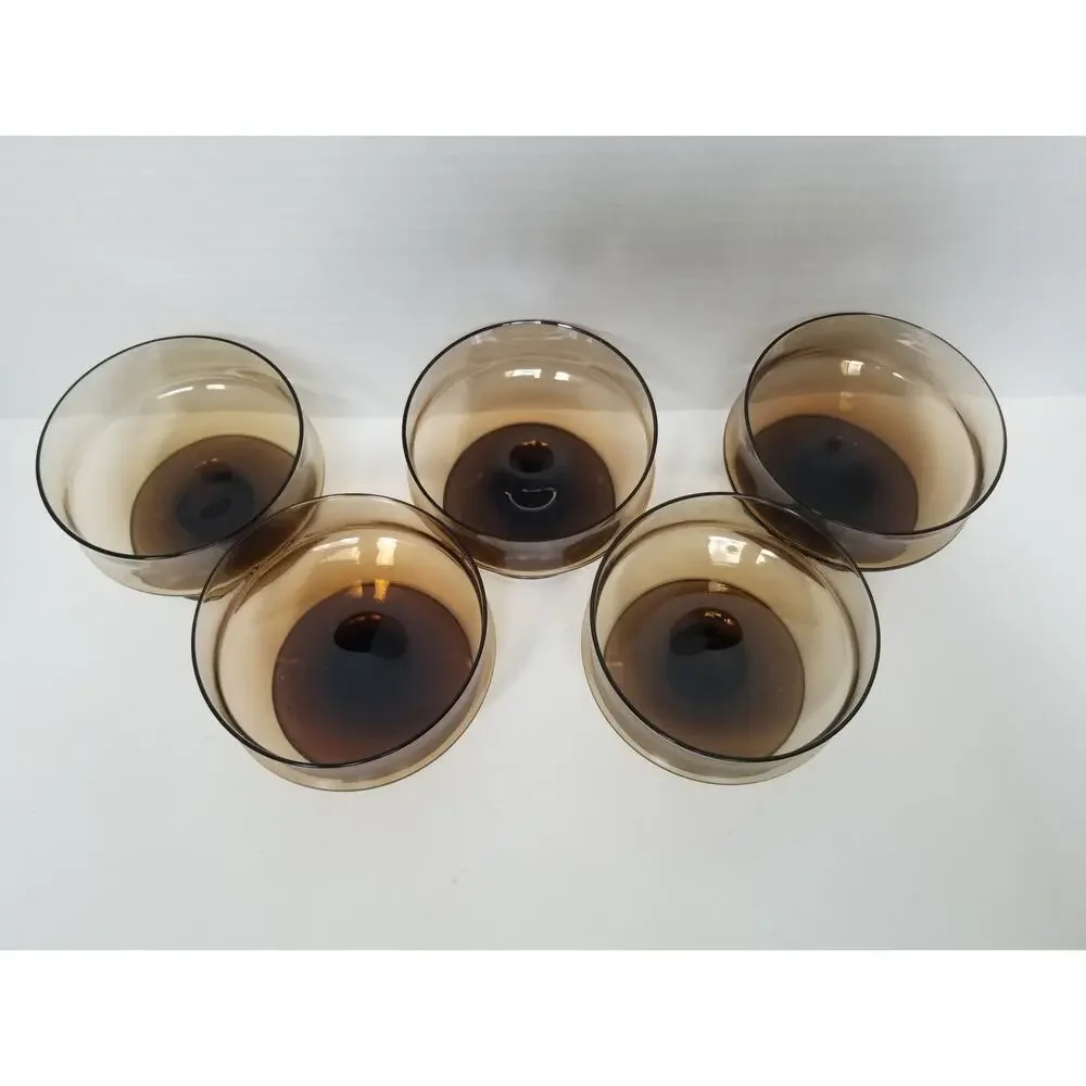Vintage MCM Mid Century Smoke Brown Short Sherbet Dish Cup Dessert Stackable 8oz
